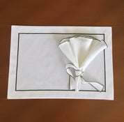 Green Embroidered Linen Placemat and Napkin Set