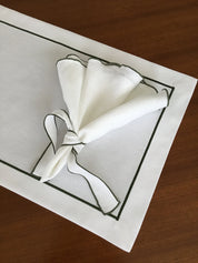 Green Embroidered Linen Placemat and Napkin Set