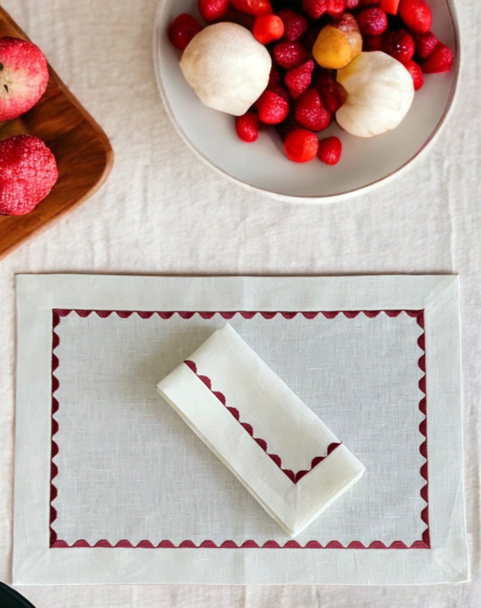 Burgundy Embroidery Placemat and Napkin Set