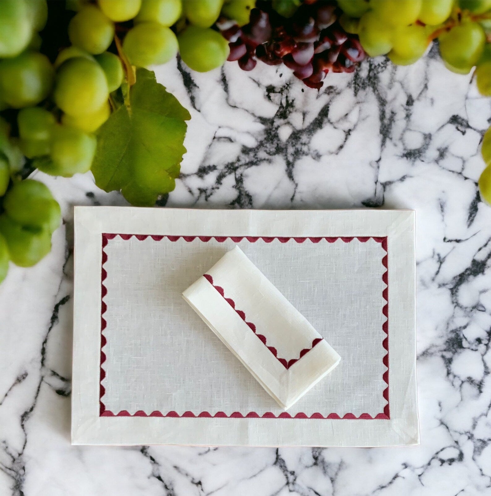 Burgundy Embroidery Placemat and Napkin Set